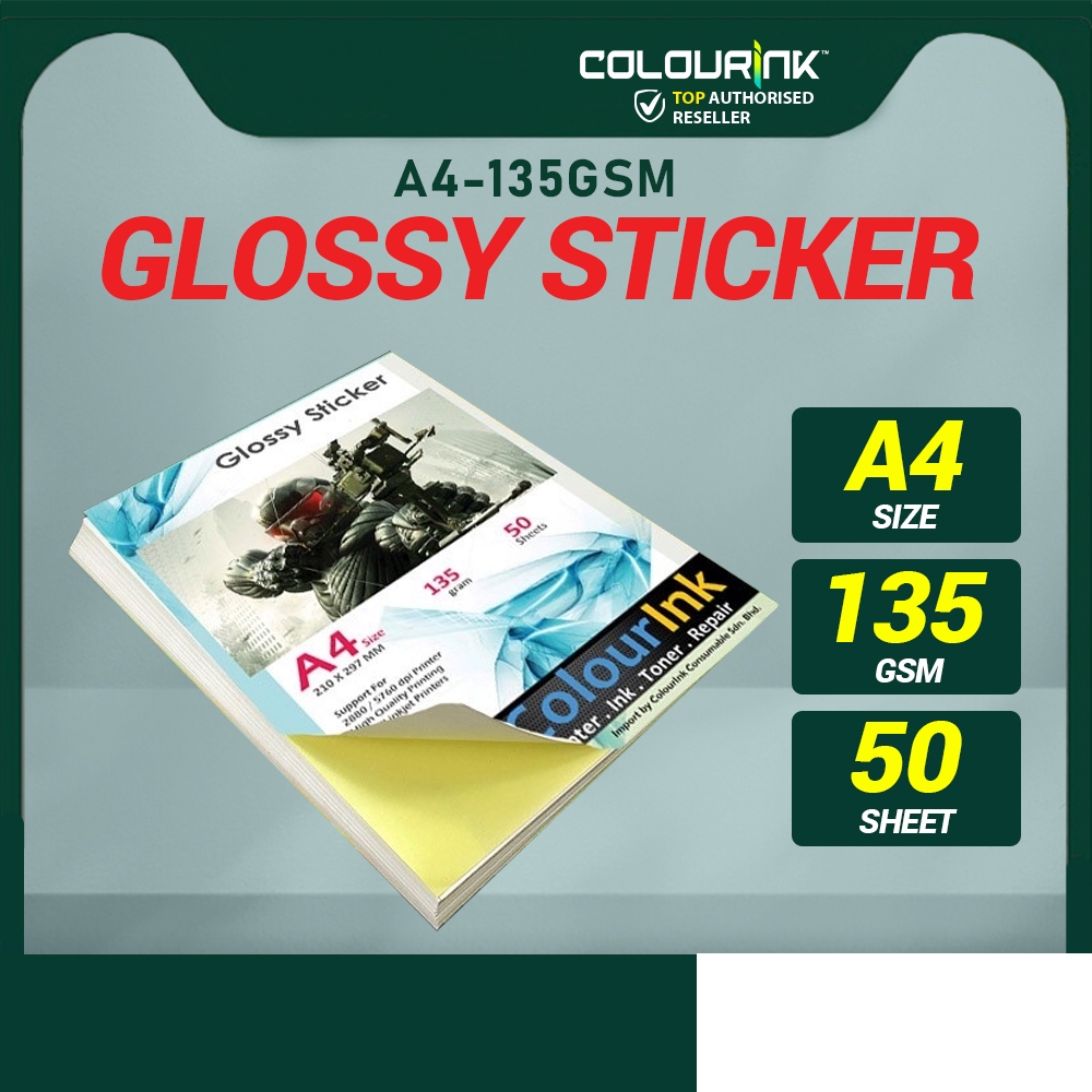 Glossy Sticker photo A4 Paper 135gsm 50 Sheets ( 210mmX297mm)