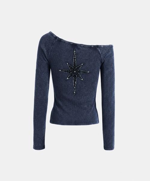 Viper Cotton Rib Asymmetric Top - Blue