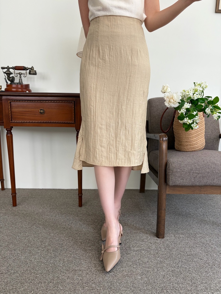 Crinkle Mermaid Skirt (Warm Beige)