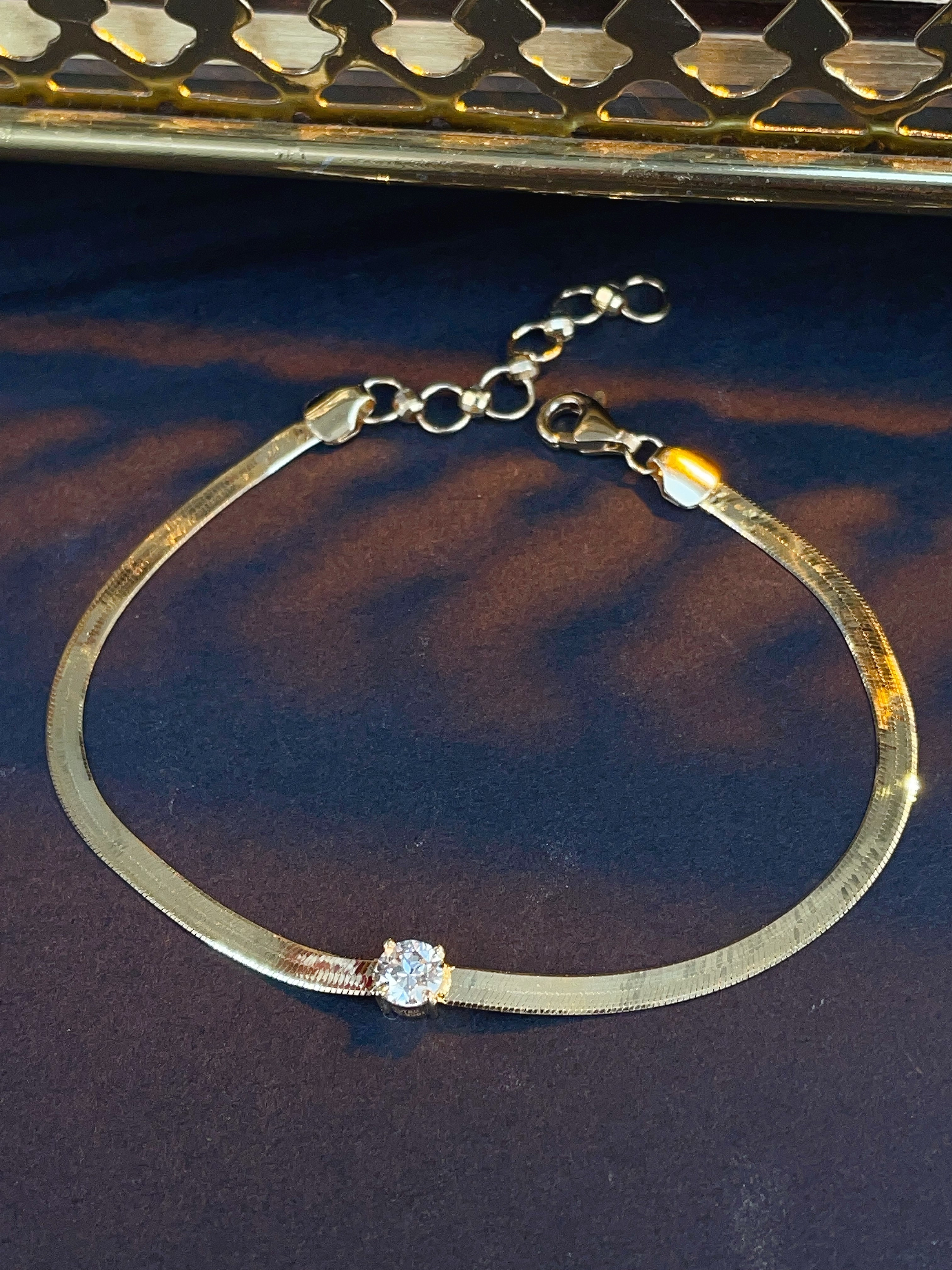 Diamond flat snake bone bracelet N240251