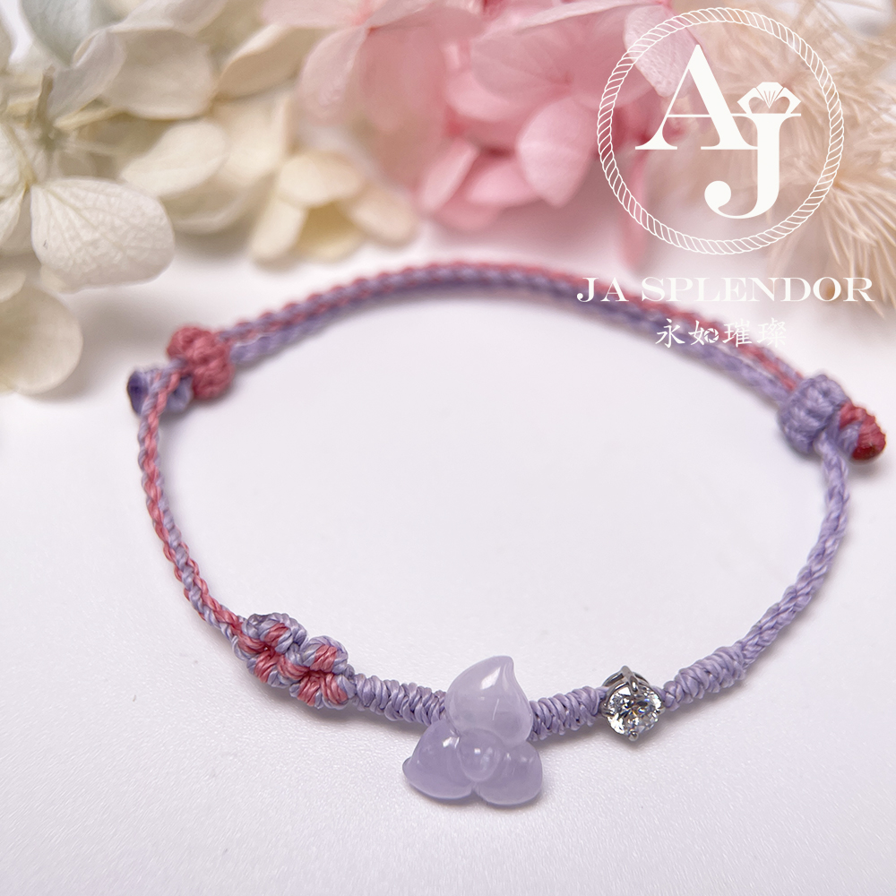 JN-3434 天然翡翠A玉-冰種紫玉立體小花手繩