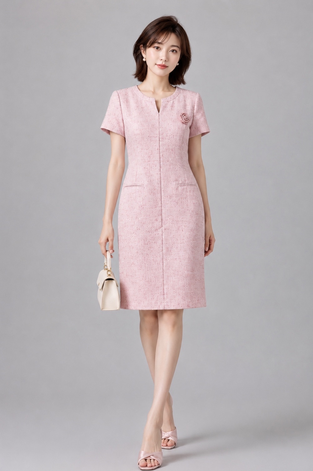 26623-1 Elegant Floral Accent Midi Dress