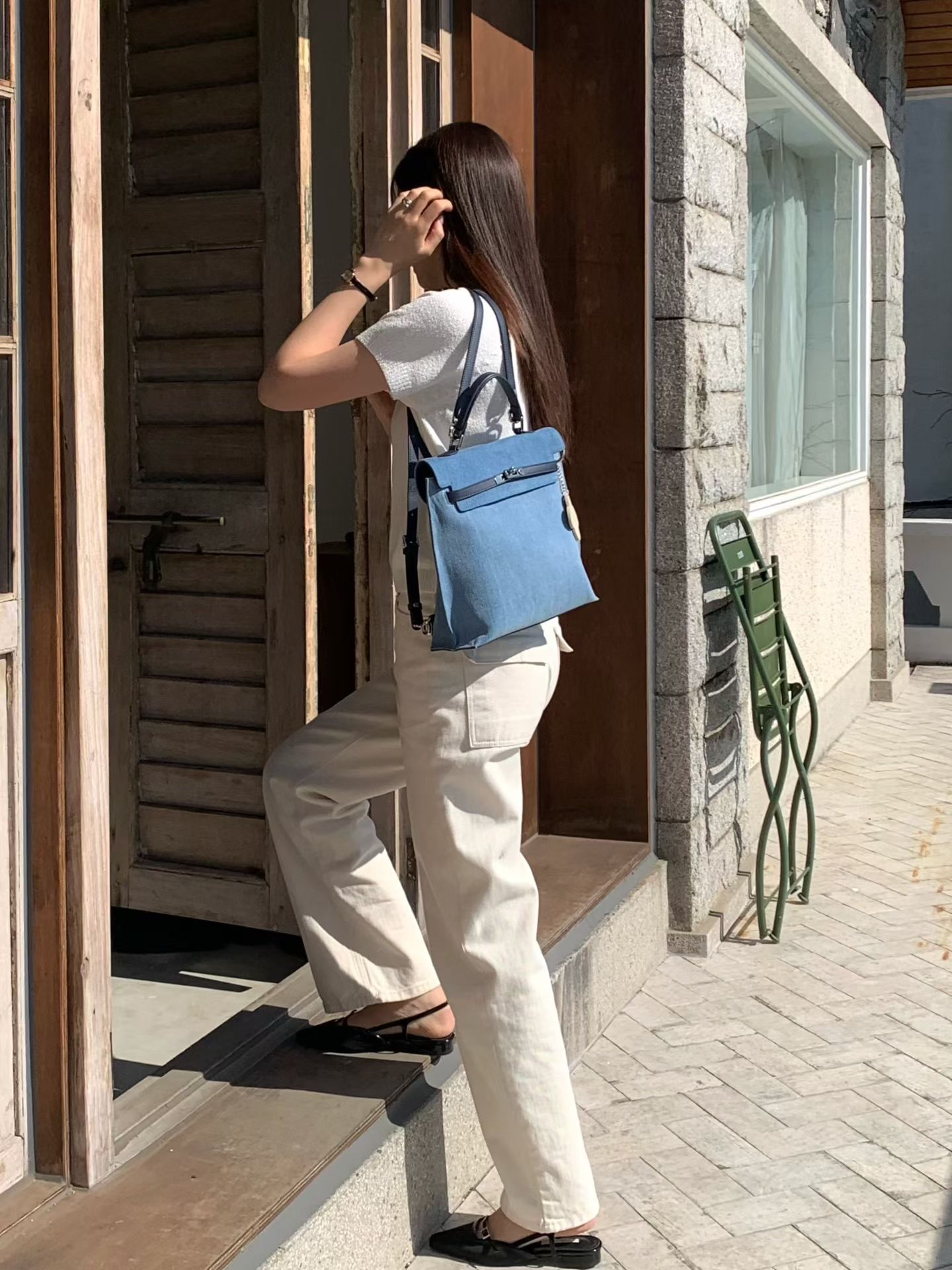 Denim blue 4 ways backpack 