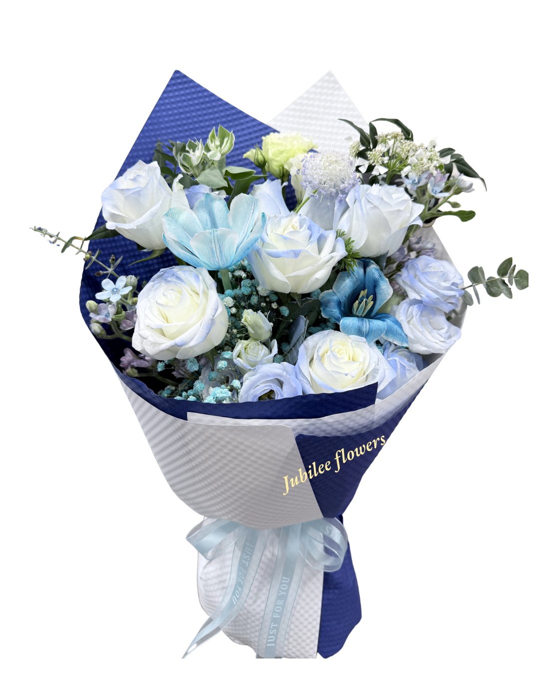 碎冰藍玫瑰 · 藍色鬱金香花束