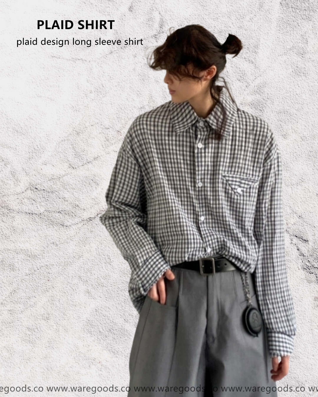 W193格紋翻領長袖恤衫