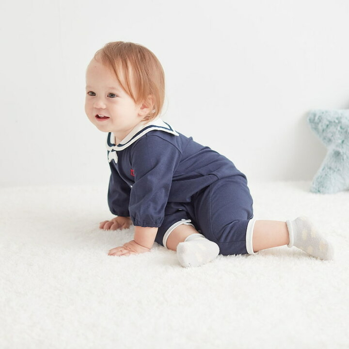 🇯🇵預訂 日本直送🇯🇵兩色水手領帆船刺繡長袖開襟連身服