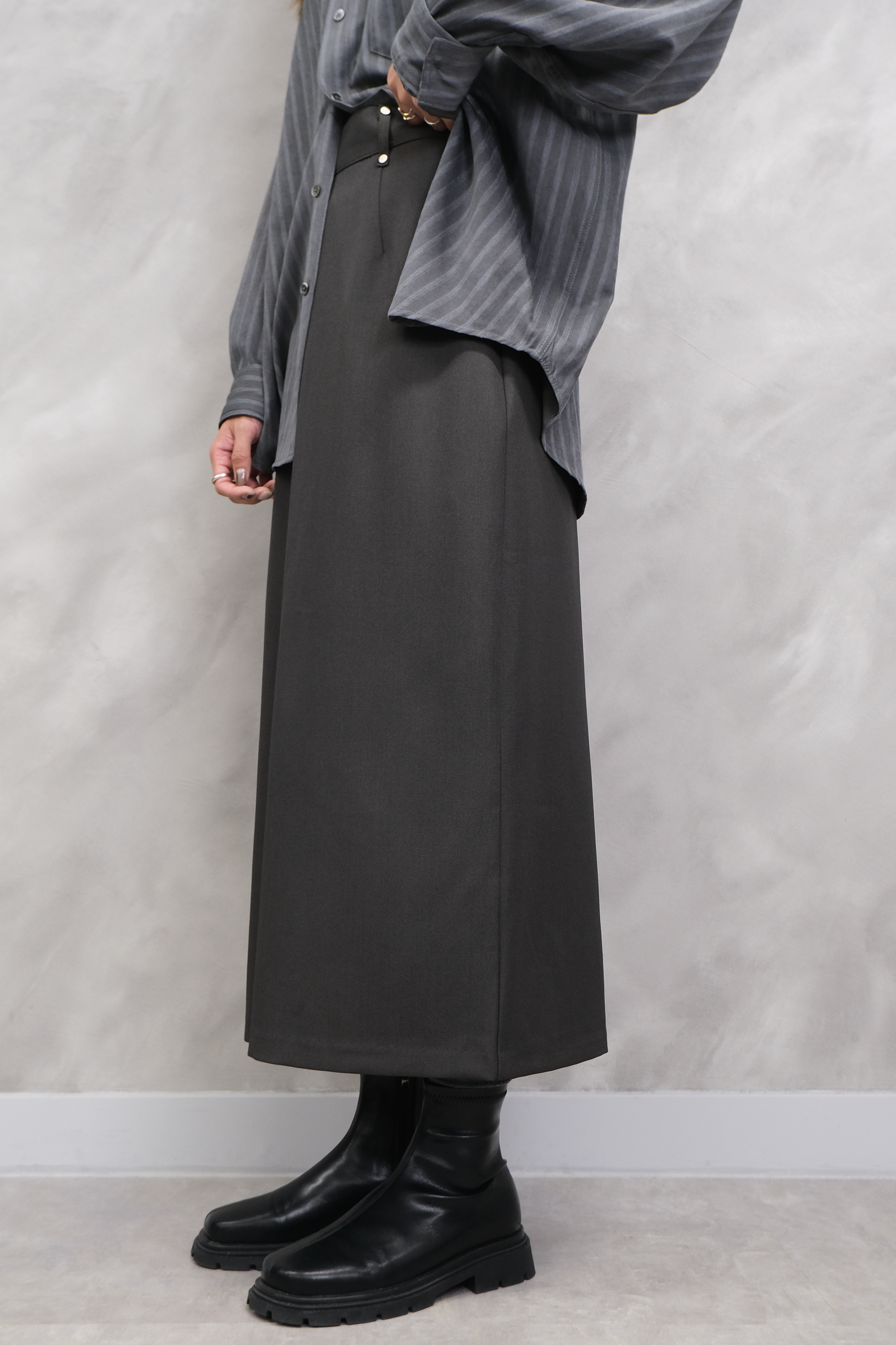 Metal Stud High-Waist Midi Skirt #sk51