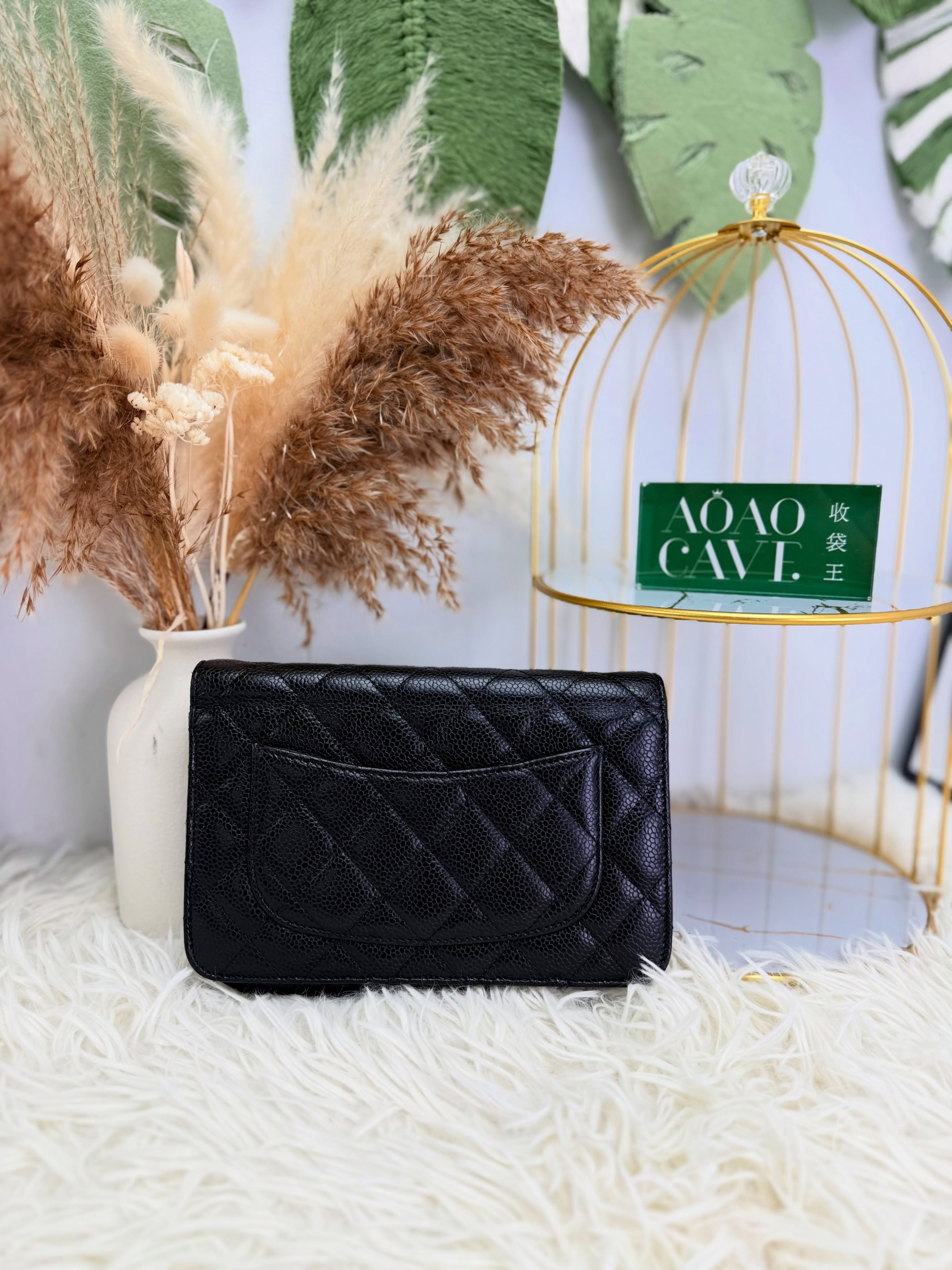 Chanel👜 PRE OWNED 🛍️WOC黑金荔枝皮