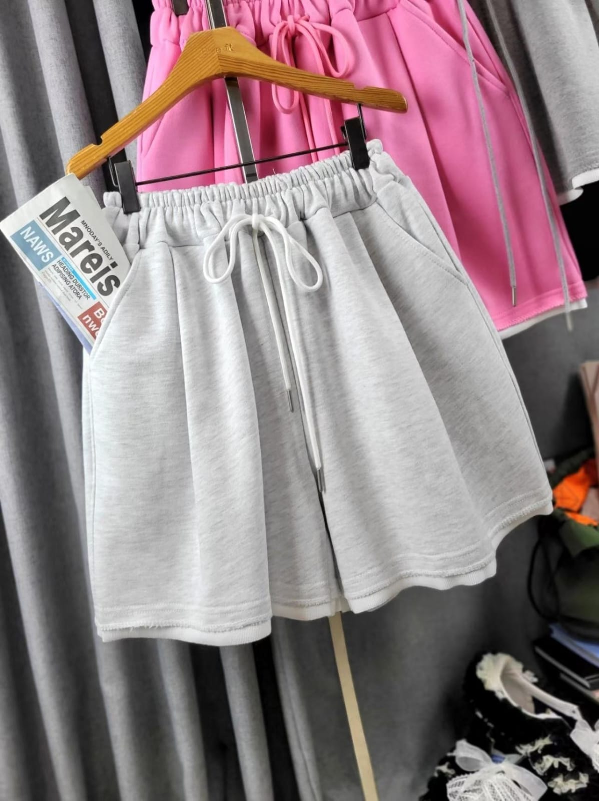 🩵【顯瘦神褲】假兩件撞色邊闊腳短褲