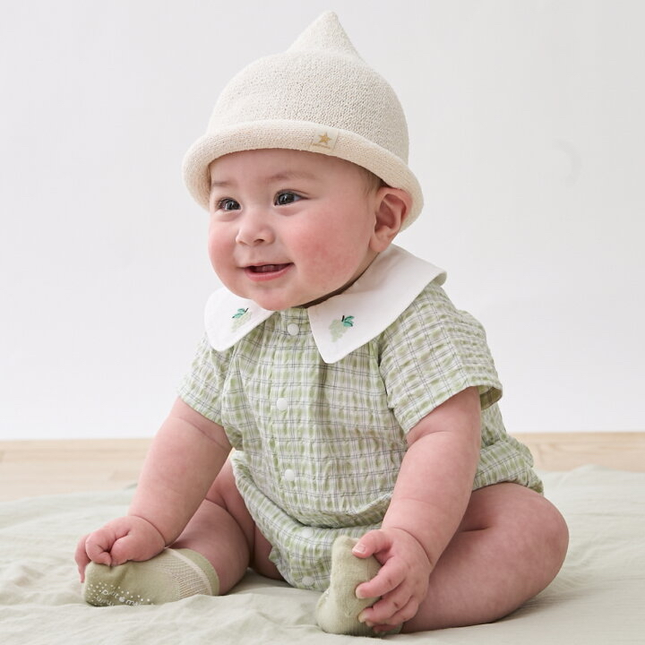 🇯🇵預訂 日本直送🇯🇵Petit Main三色水果刺繡翻領格紋短袖包屁衣