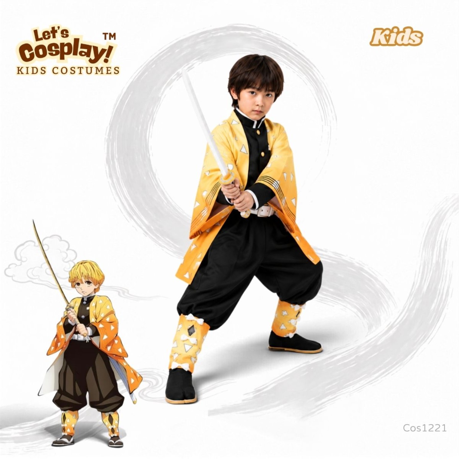 鬼滅之刃我妻善逸主題兒童服裝 黃色三角紋 Kids Zenitsu Costume 角色扮演