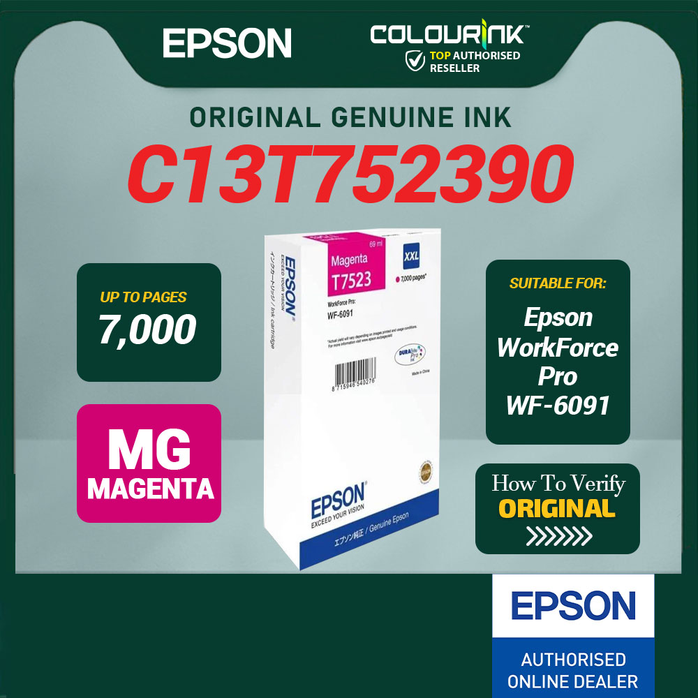 Epson T752 Original Genuine Ink BK C13T752190 CY C13T752290 MG C13T752390 YL C13T752490 WF-6091