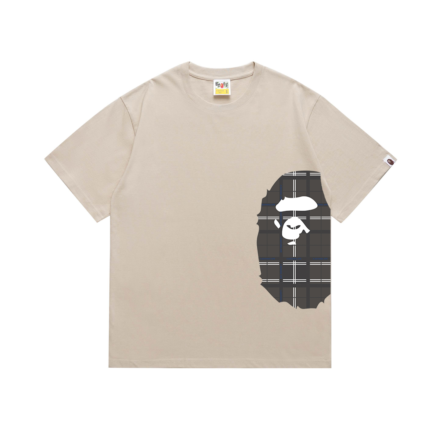 Bape Logo Check Side Big Ape Head Tee