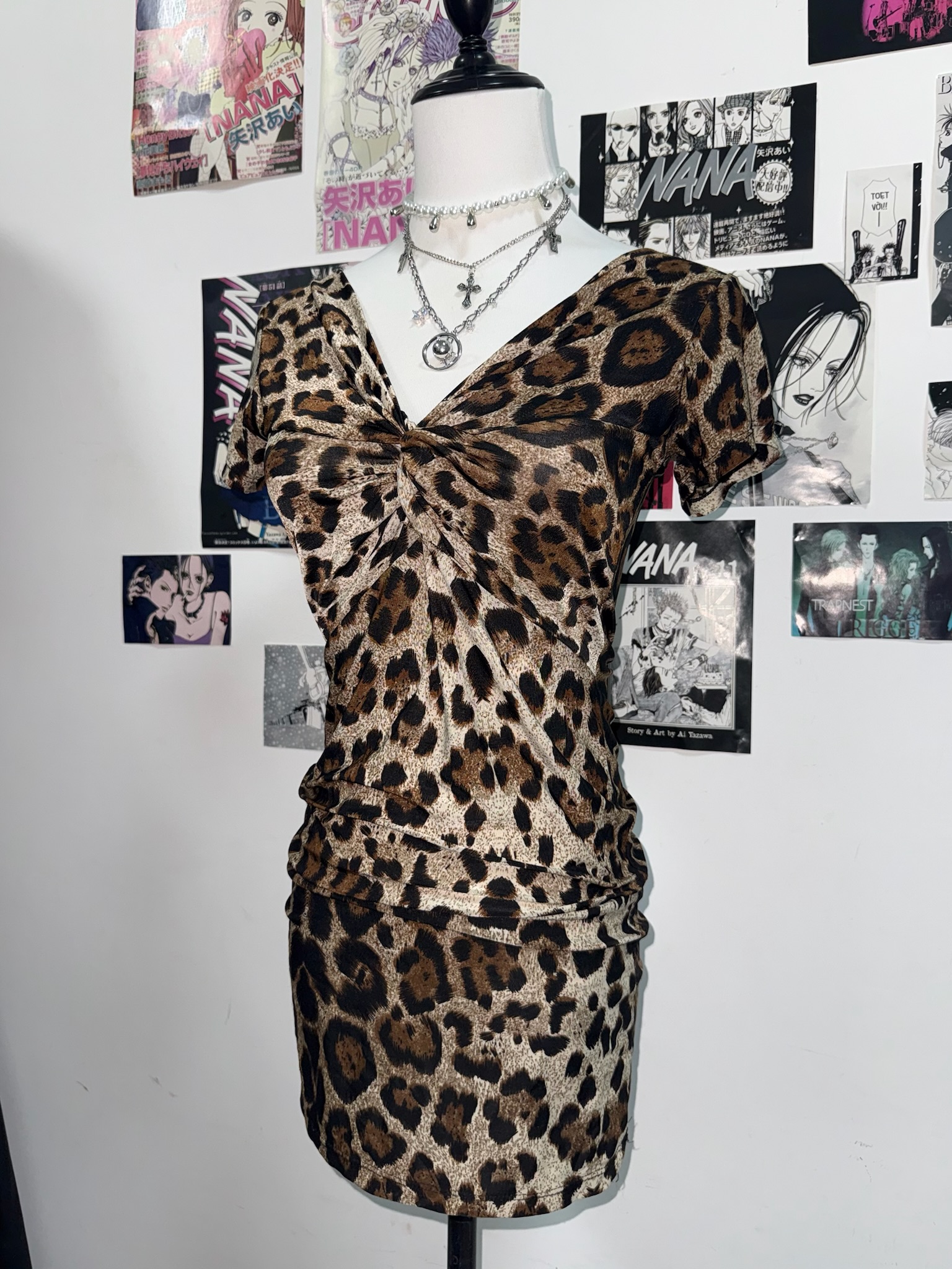 Leopard Print Twist Front Mini Dress