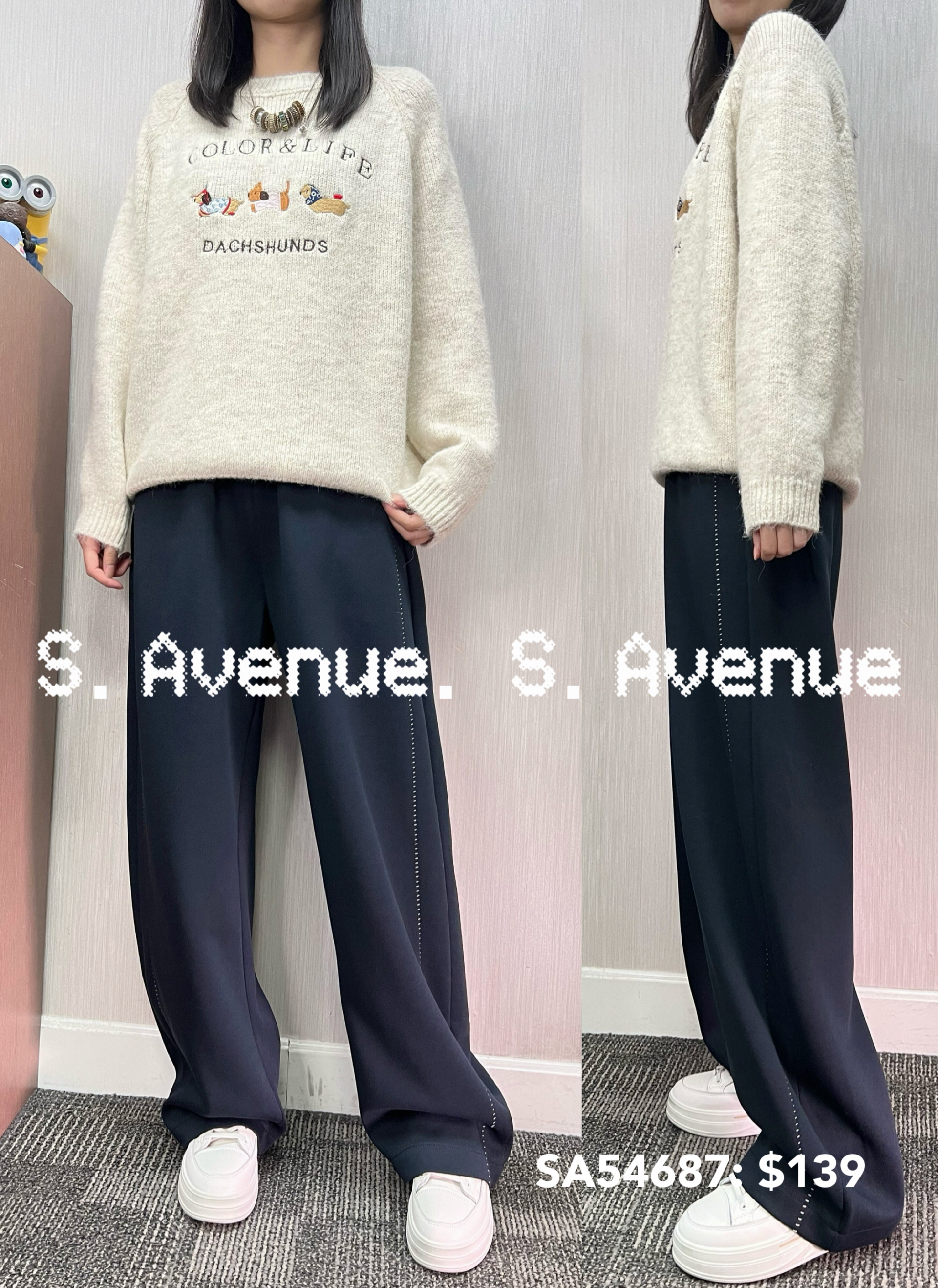 SA54687: 長袖繡狗圖案冷衫