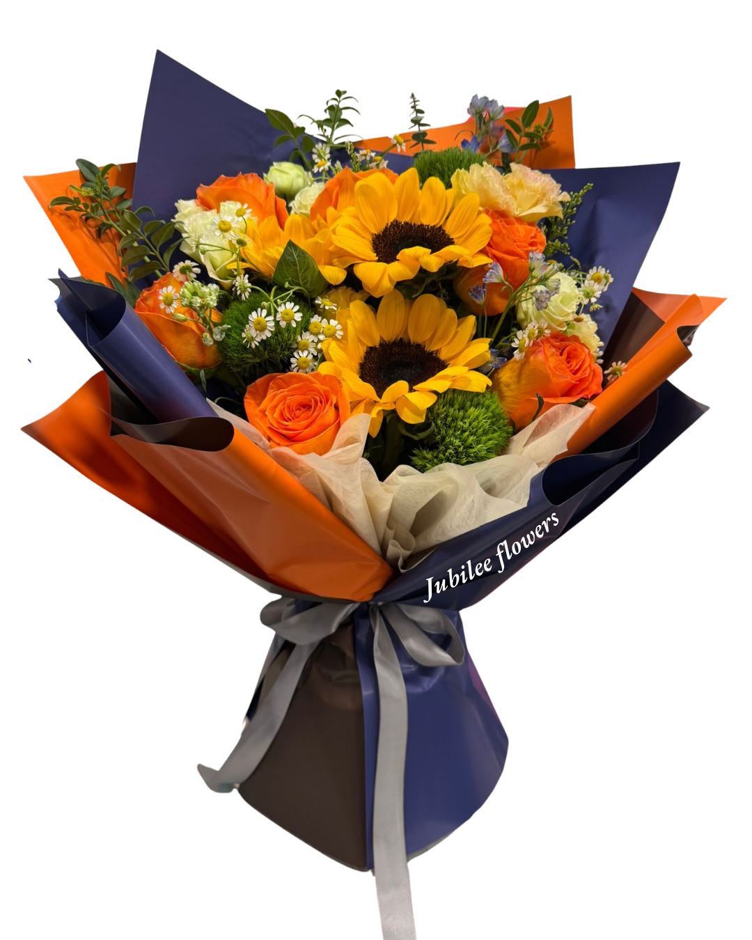 向日葵 橙色玫瑰 花束