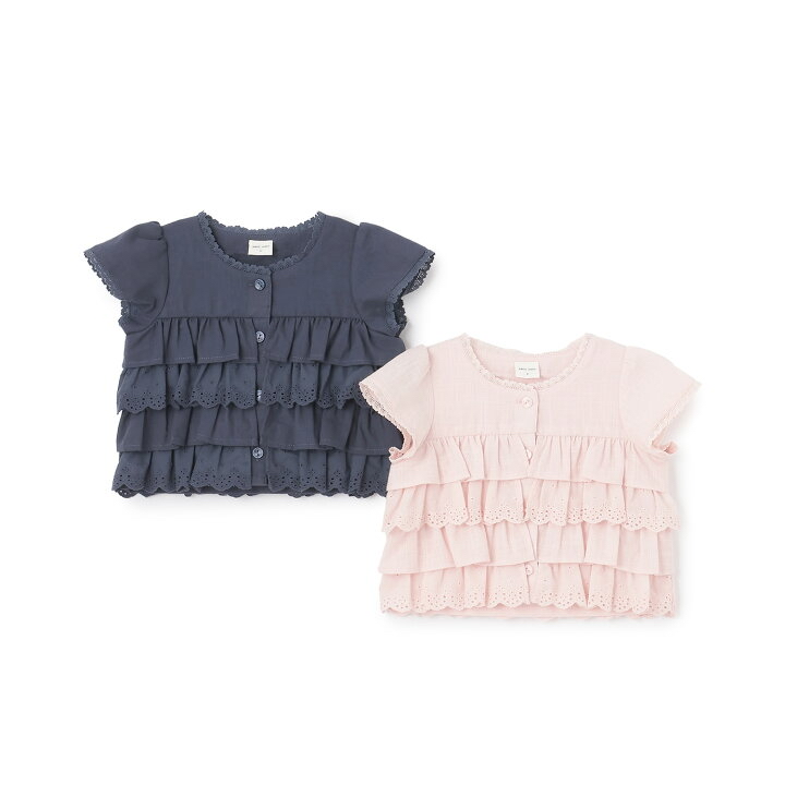 🇯🇵預訂 日本直送🇯🇵 Petit Main 兩色蕾絲層疊荷葉邊短袖上衣