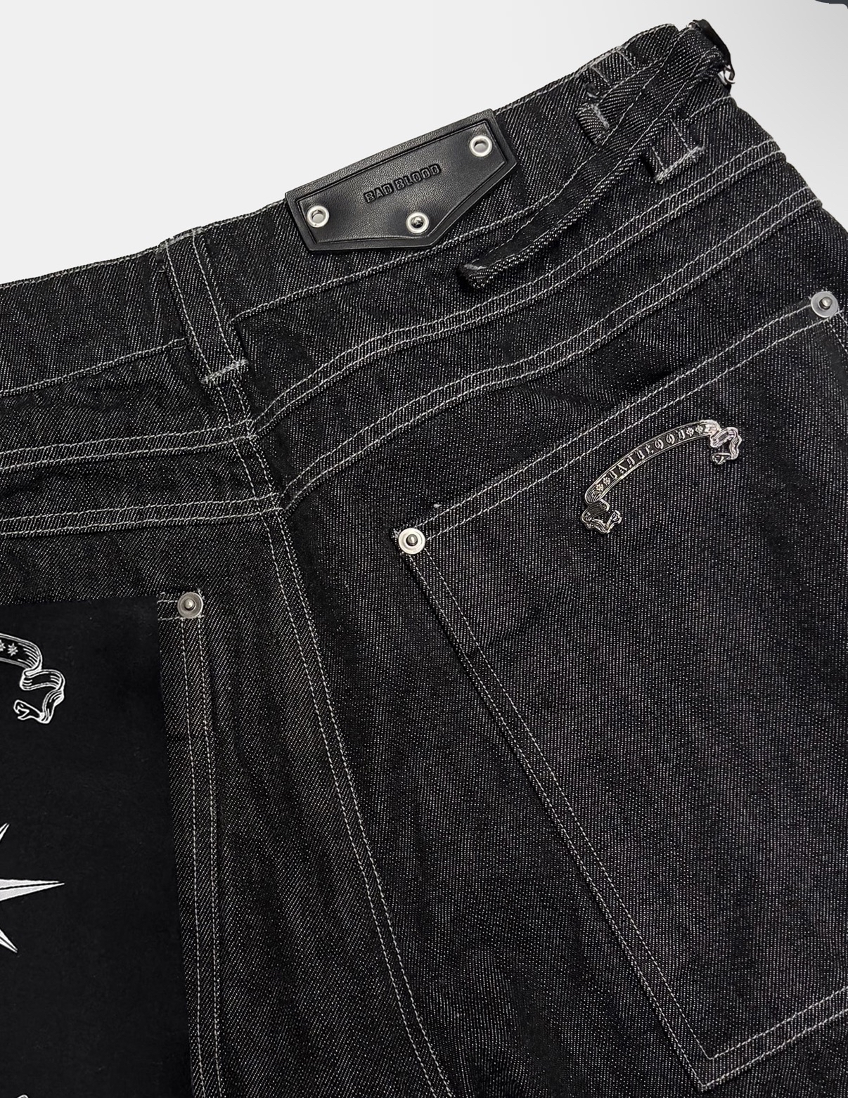 BADBLOOD新款[w-pts26-089] 0509 Button Fly Curved Pants - Black Denim