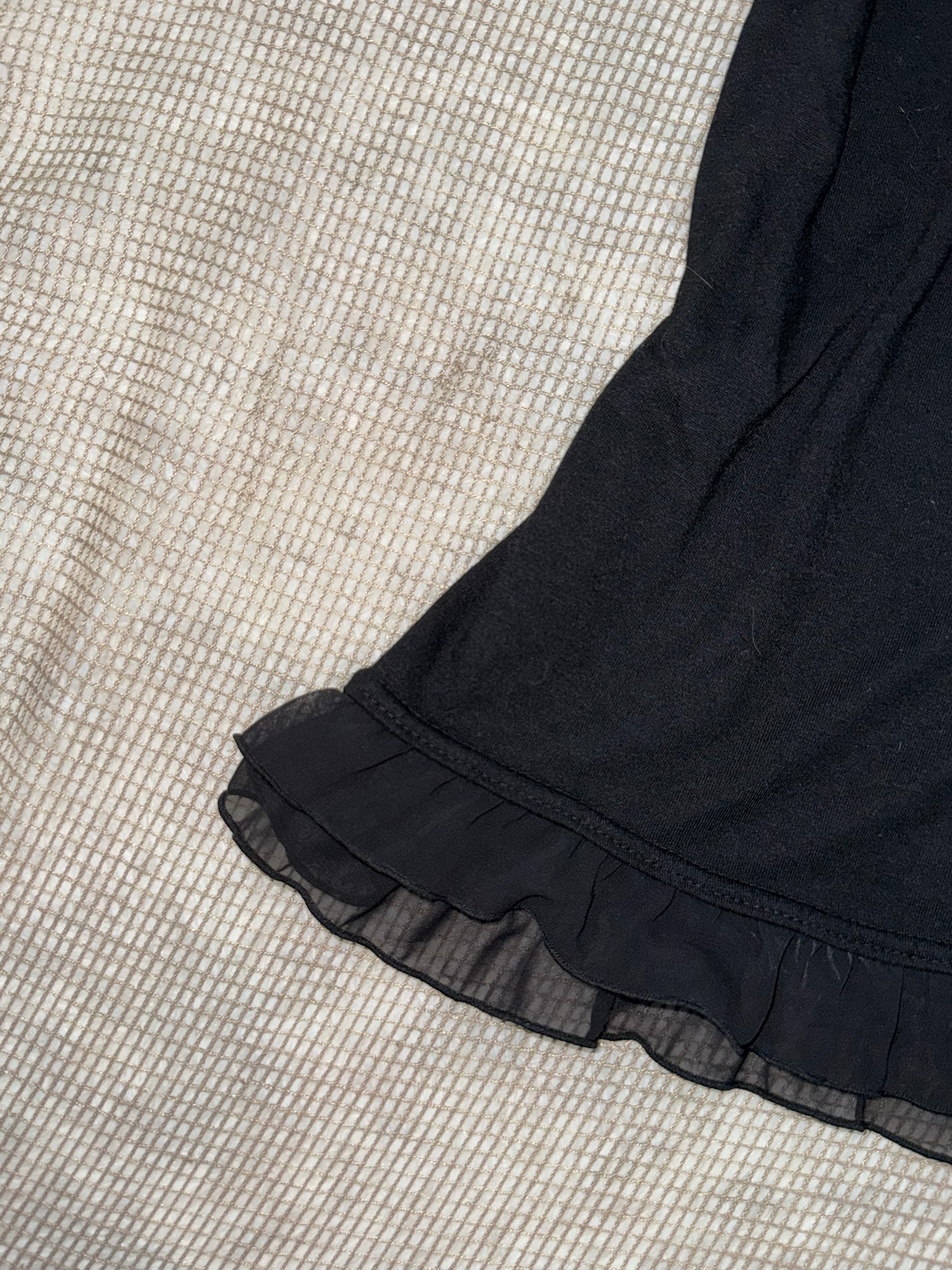 French Girly Black Short-Sleeve Top with Bust Ribbon