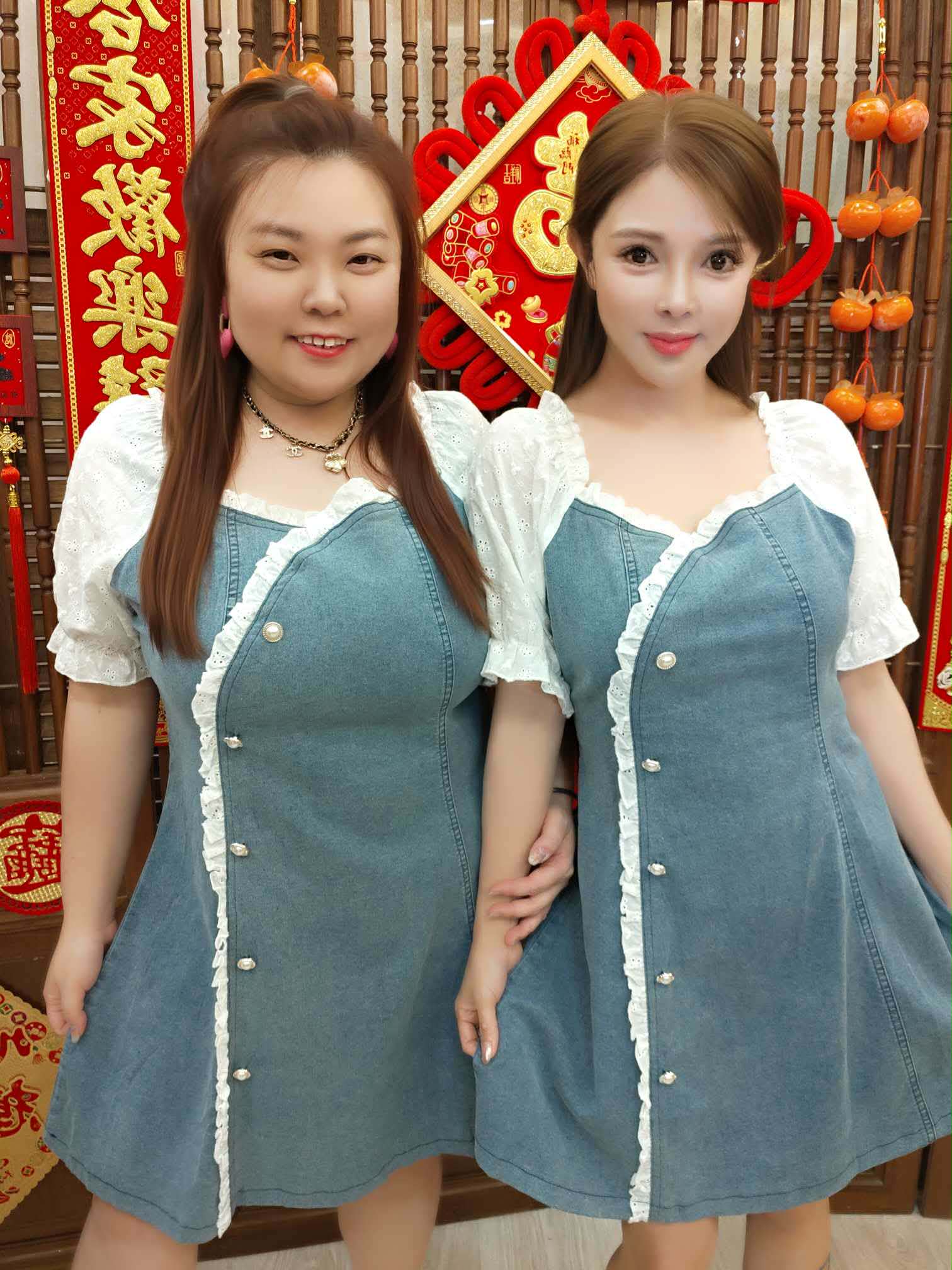 NJC04 TW#5181 蕾丝拼接牛仔连衣裙