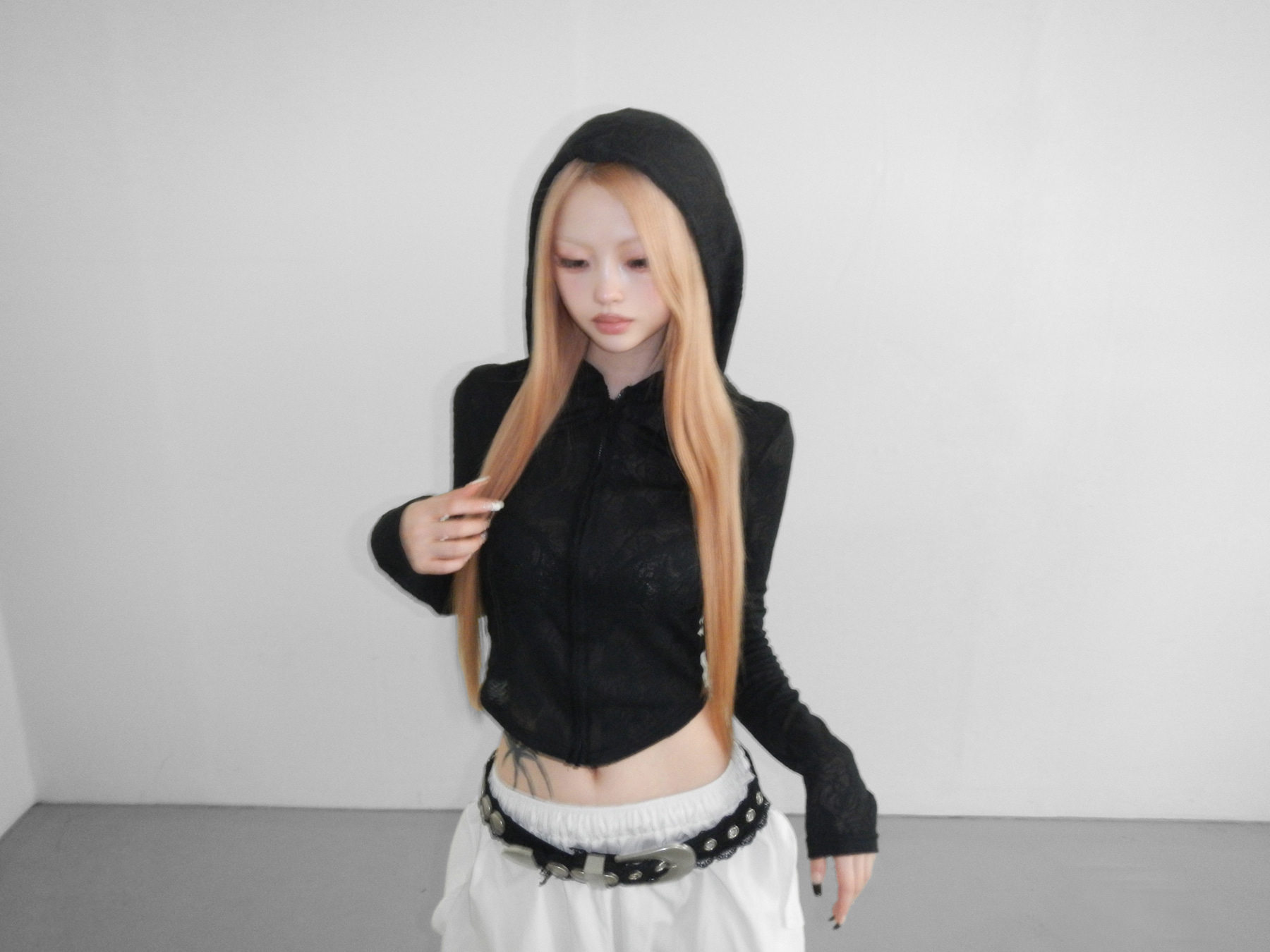 Floral Lace Zip-Up Hoodie