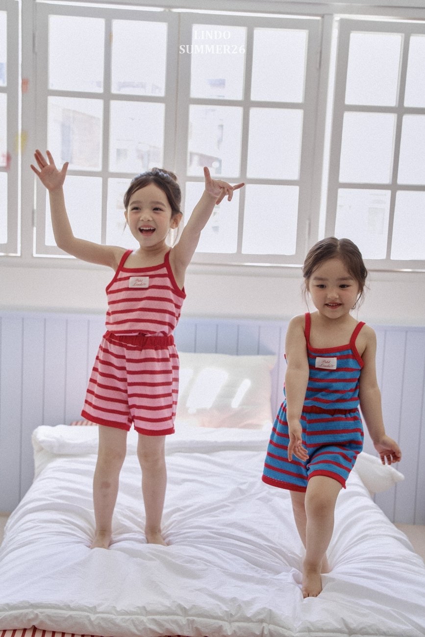 Lindo | Stripe sleeveless set (Blue/Pink M100-105)