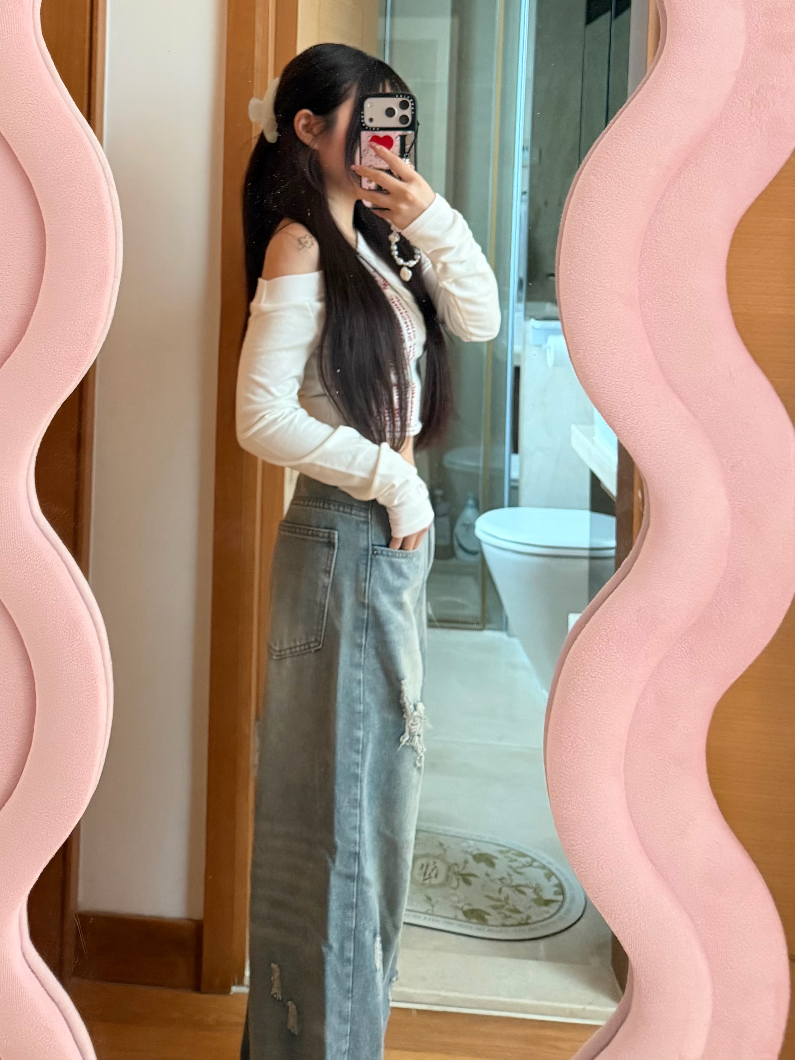 Bbk店主自留款寬鬆破洞直筒長褲