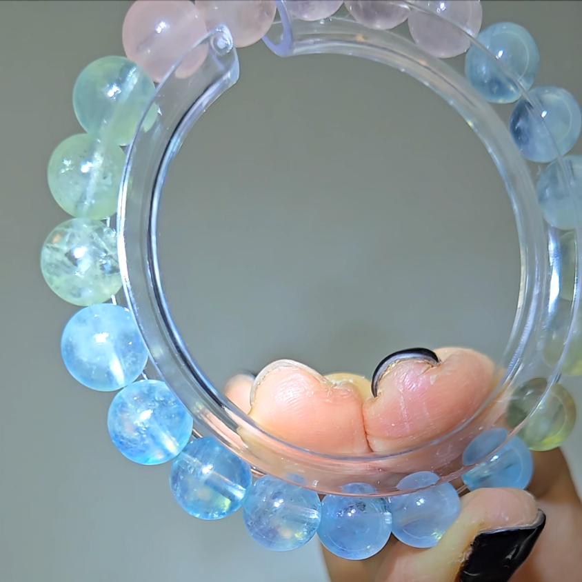 Morganite bracelets with 9mm beads in pink, blue, and green - MGN21