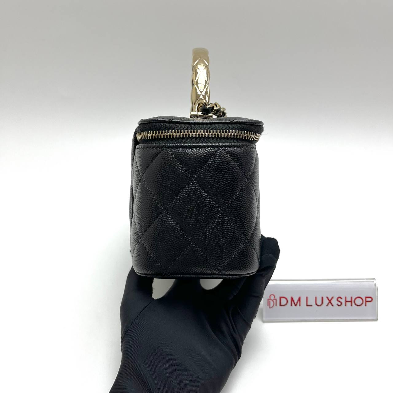 Chanel Black Caviar Vanity Case Top Handle GHW (Microchip)