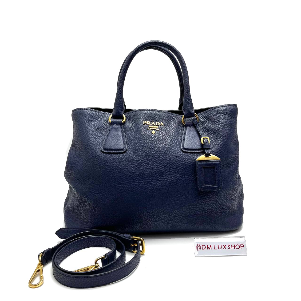 Prada Navy Blue Leather 2 Ways Bag GHW