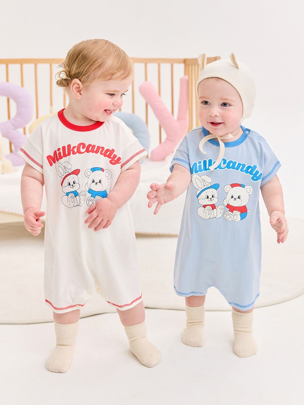 ☀️預訂 韓國直送☀️🇰🇷Milk Baby兩色可愛兔子小熊印花短袖連身衣