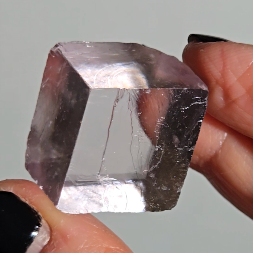 Purple calcite cube with silver rutiles - PC7