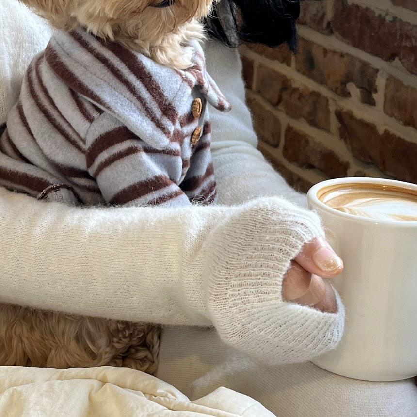 韓國 毛毛間條 衫衫 💚🩵