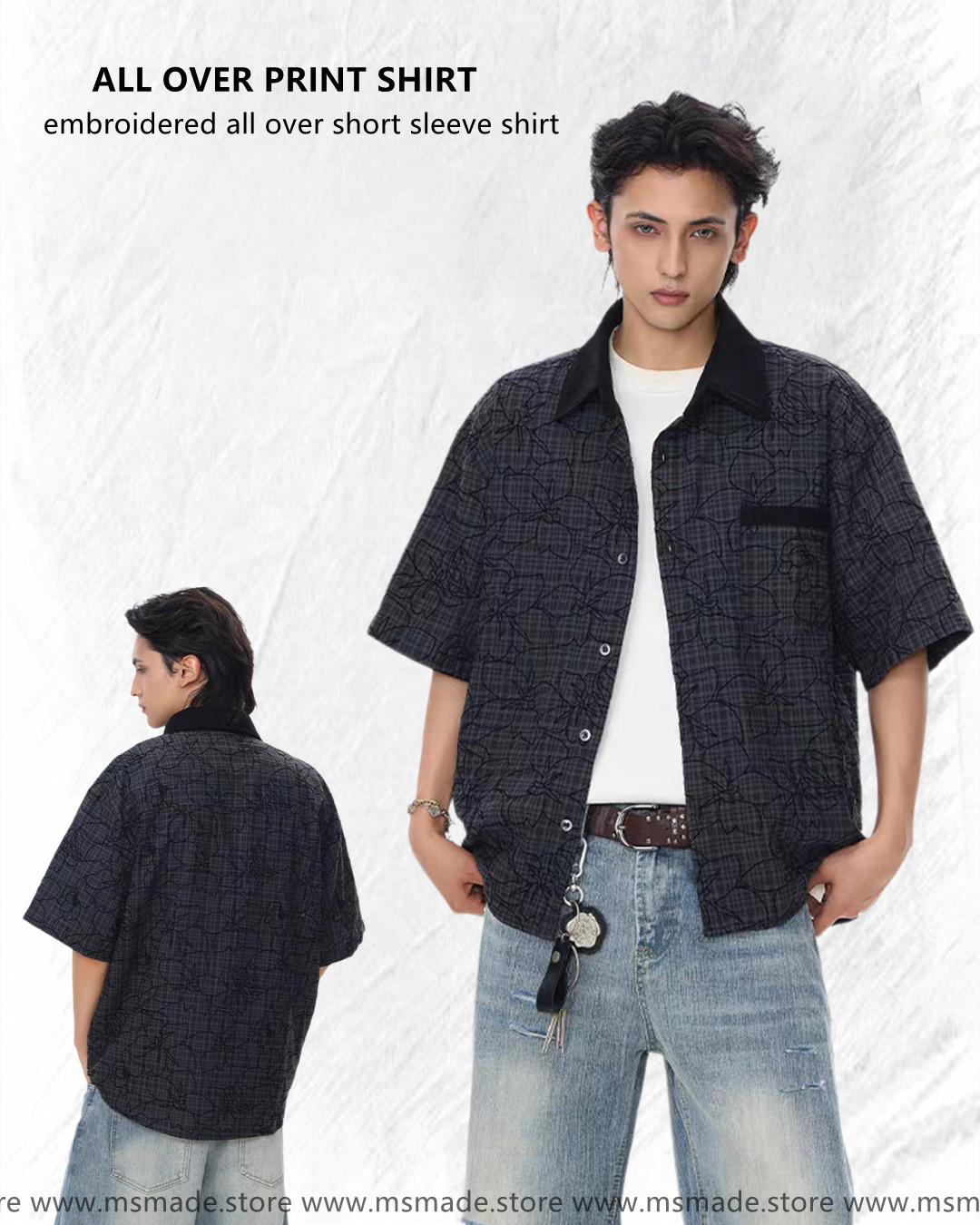 M07綉花滿印短袖襯衫