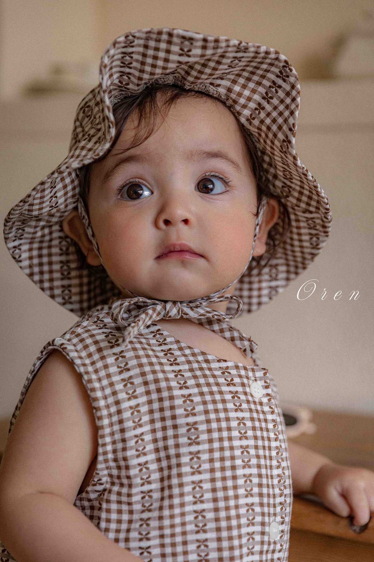 ☀️預訂 韓國直送☀️🇰🇷Oren Camille 棕色提花背心連身服/漁夫帽