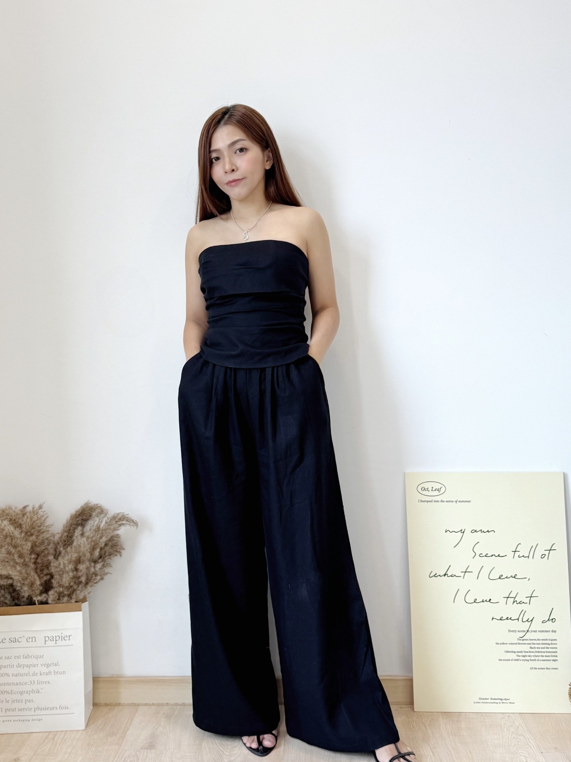 Luna Linen Tube Top +Trouser Sets 亚麻抹胸上衣 + 直筒阔腿裤两件套( 2 colours )