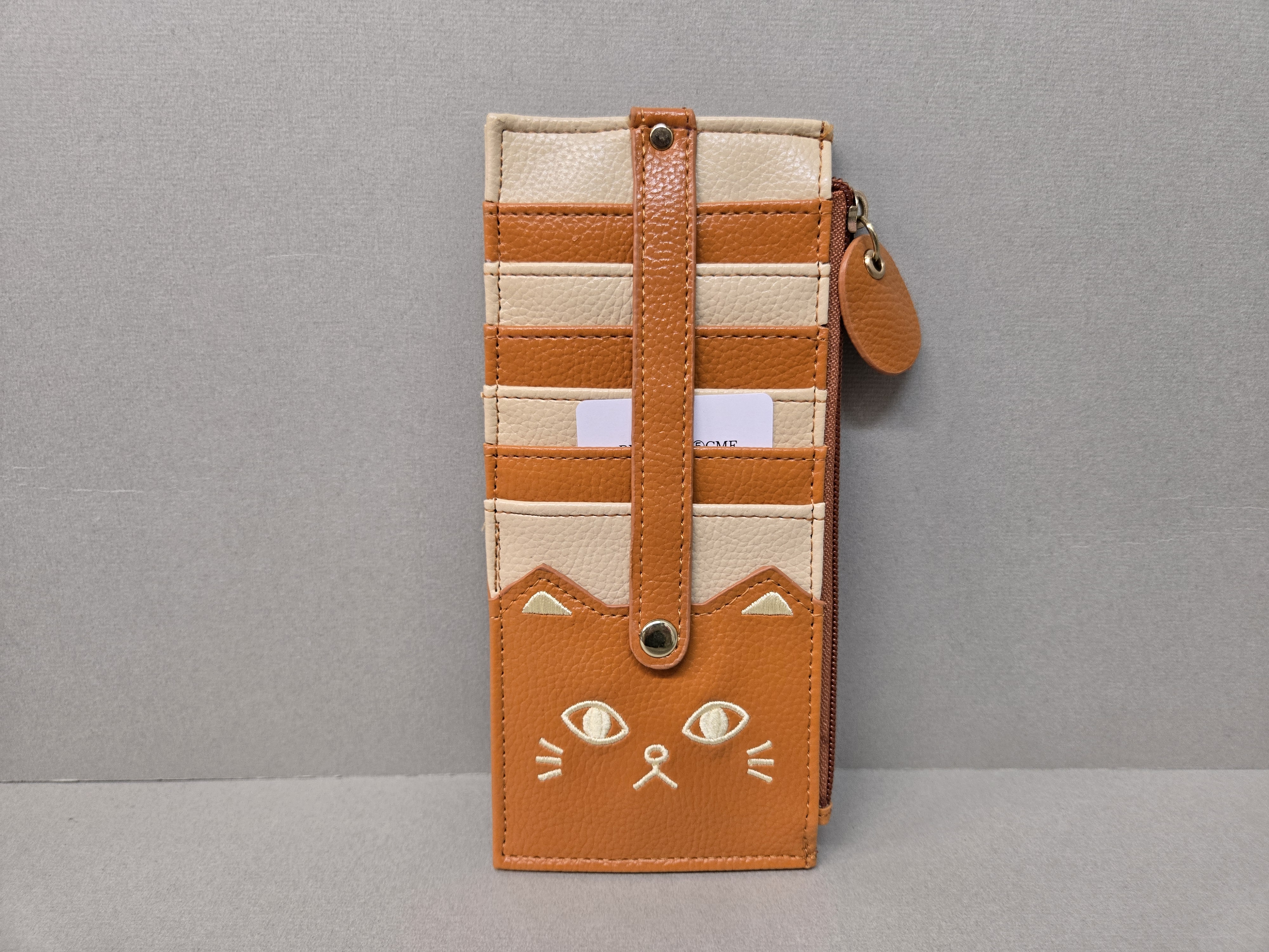 淺啡及米色刺繡貓咪咭套及銀包兩用