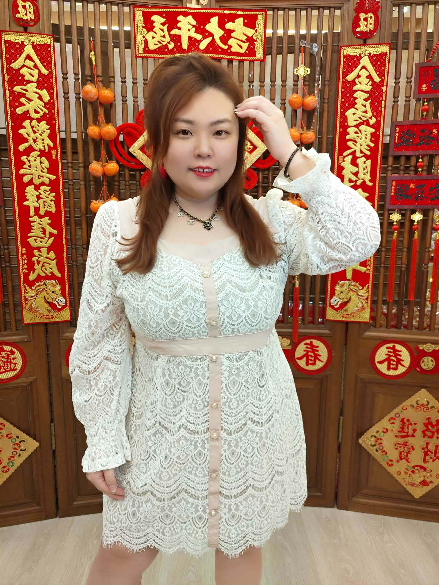 NFA05 TW#3852L 镂空蕾丝长袖连衣裙