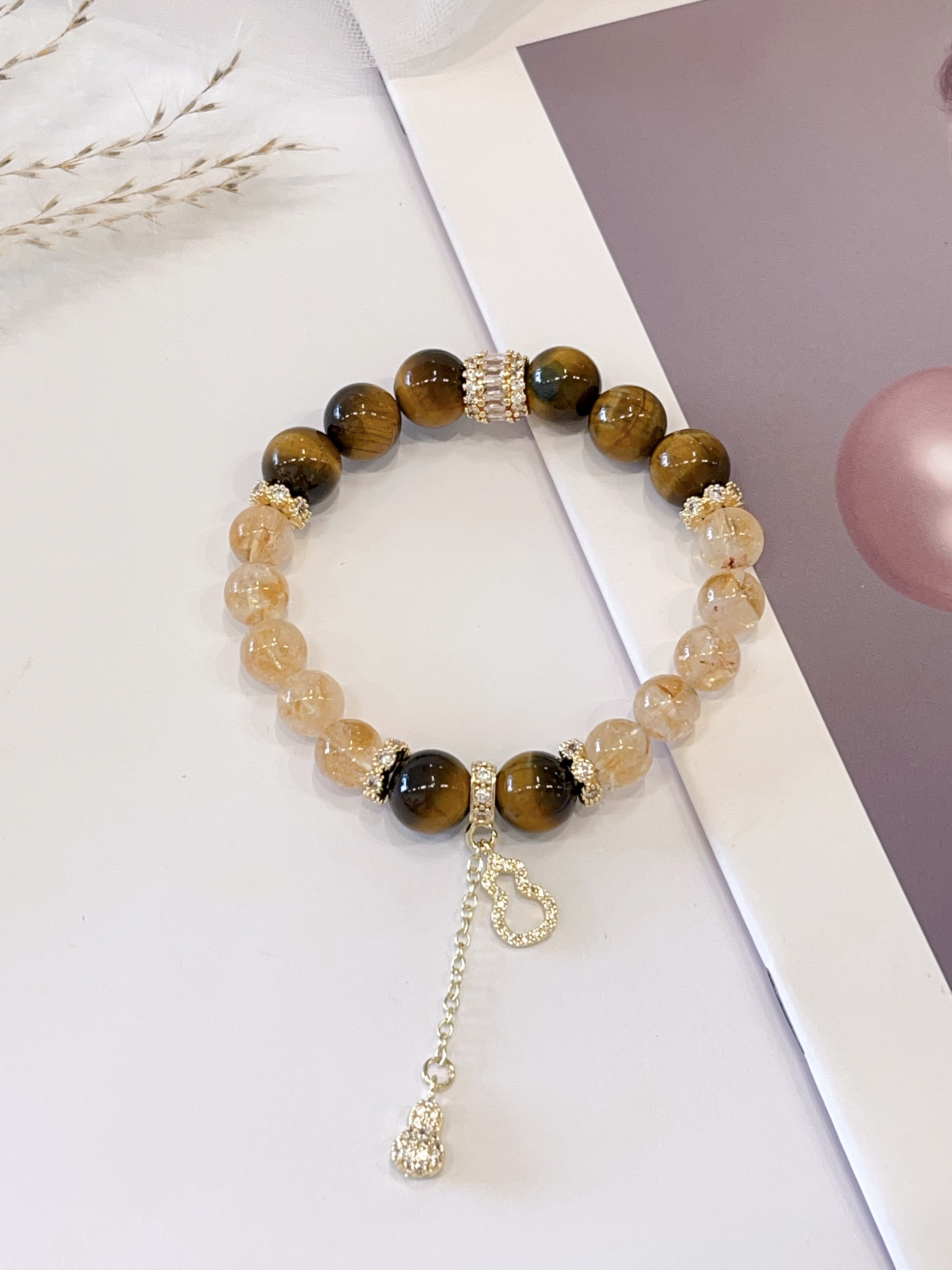💛 黄塔晶 × 黄虎眼 × 葫芦吊饰手串 Citrine, Tiger Eye & Gourd Charm 
