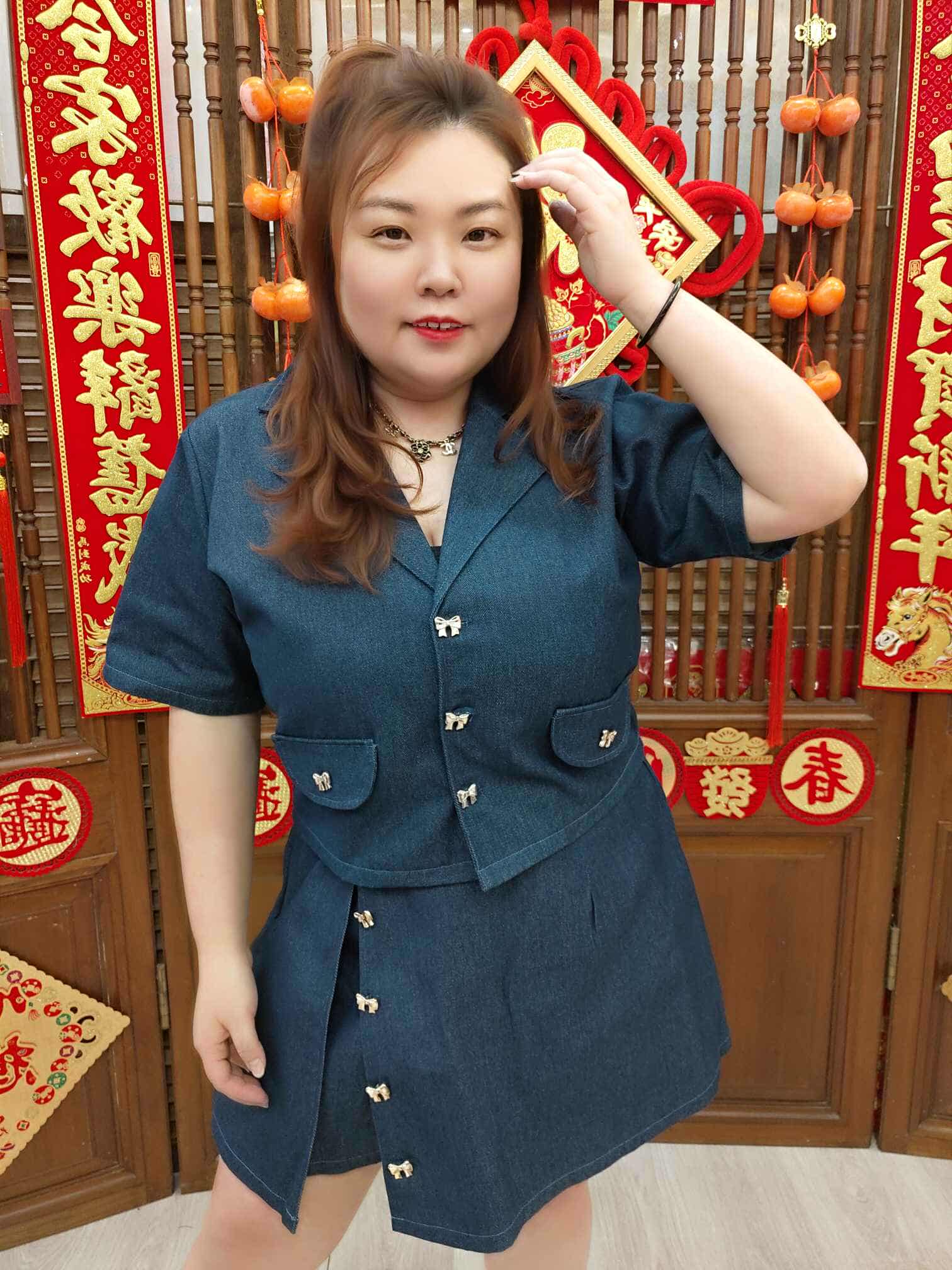 NFB01 TT903 牛仔蝴蝶纽扣裤裙套装