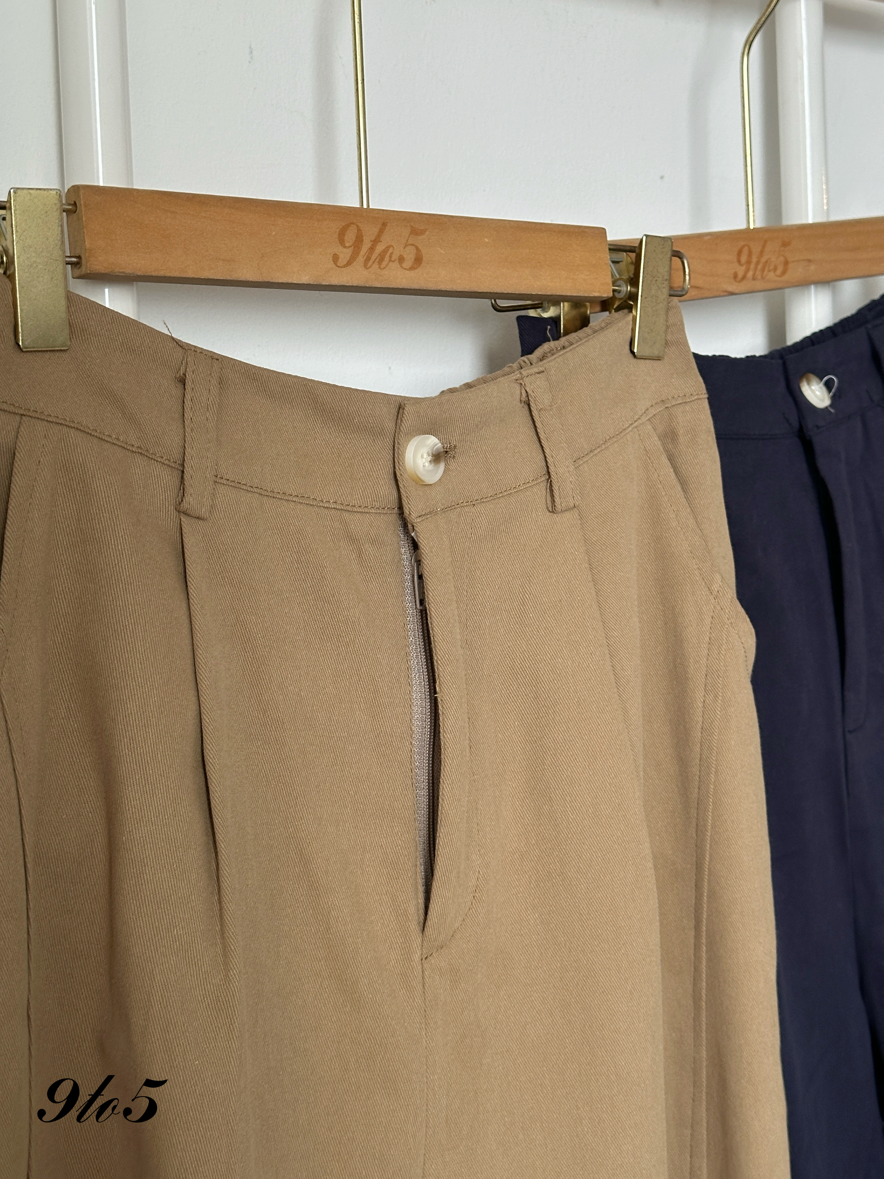 S1859 Wide Leg Long Pants - Blue & Khaki