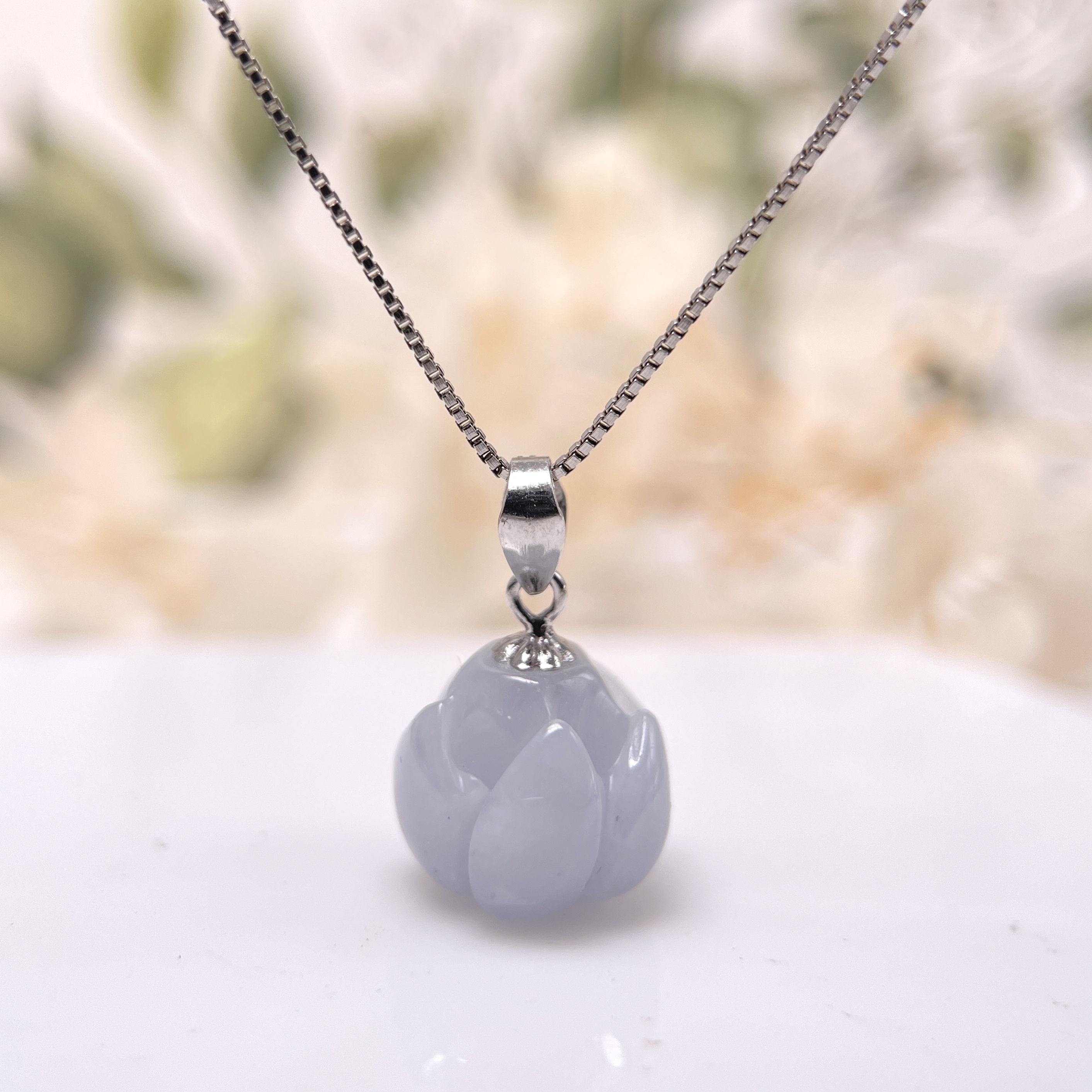 FBG26-H03 淡紫色立體蓮花純銀吊墜 (不含鏈)