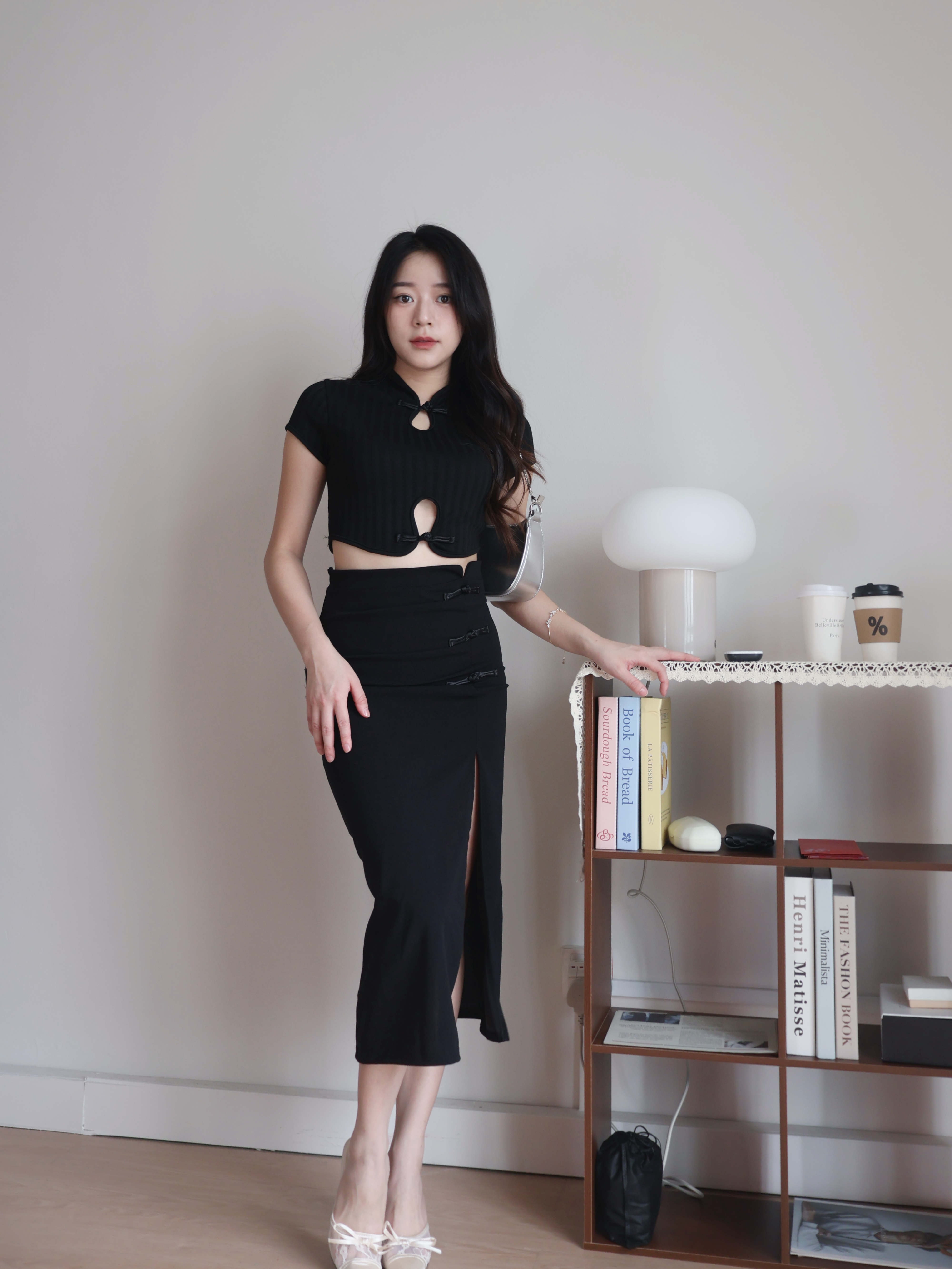 Jean Side-Slit Skirt | Black