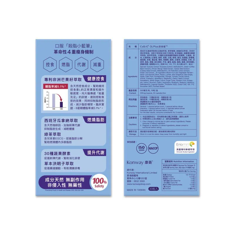 台灣製造 Colli-G GL Plus控食瘦（一盒30粒）