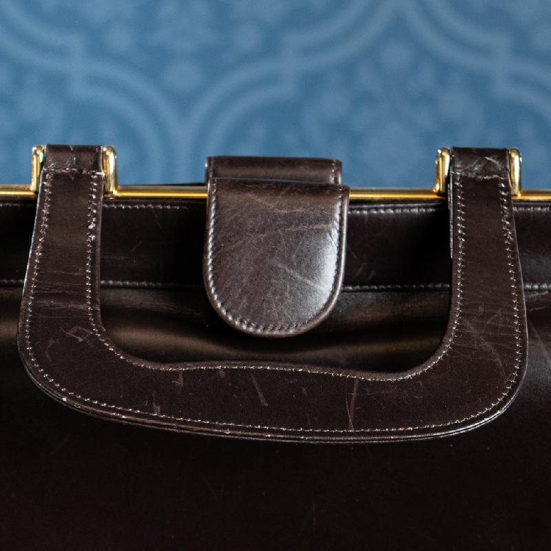 C.a. 1950-60s Chocolate Brown Golden Accent Double-Sided Large Leather Briefcase from Canada(MT664)