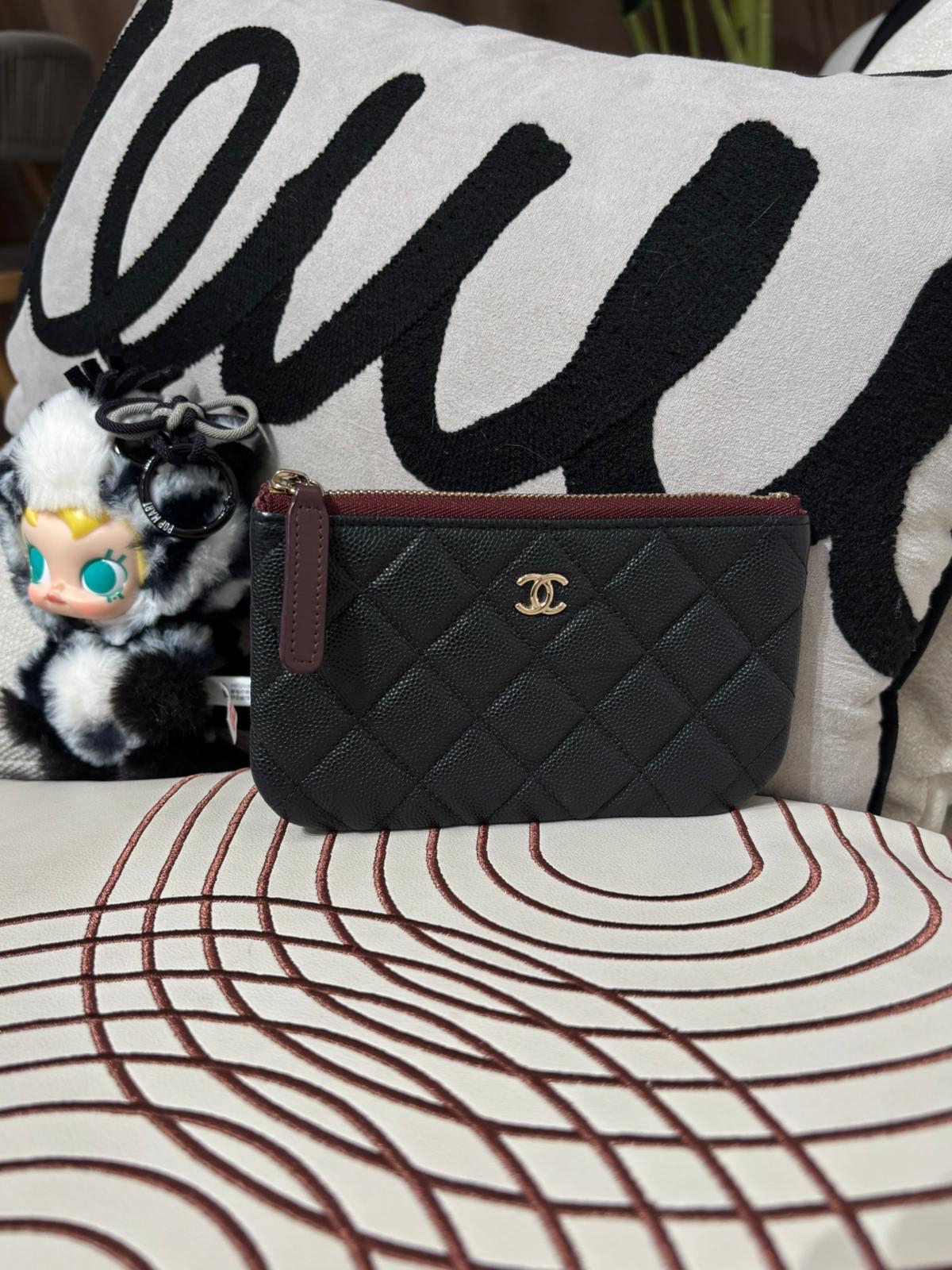 Chanel zip pouch o case 黑色荔枝牛皮金扣zip wallet 100%Authentic, 98%new ✅晶片✅Dust bag