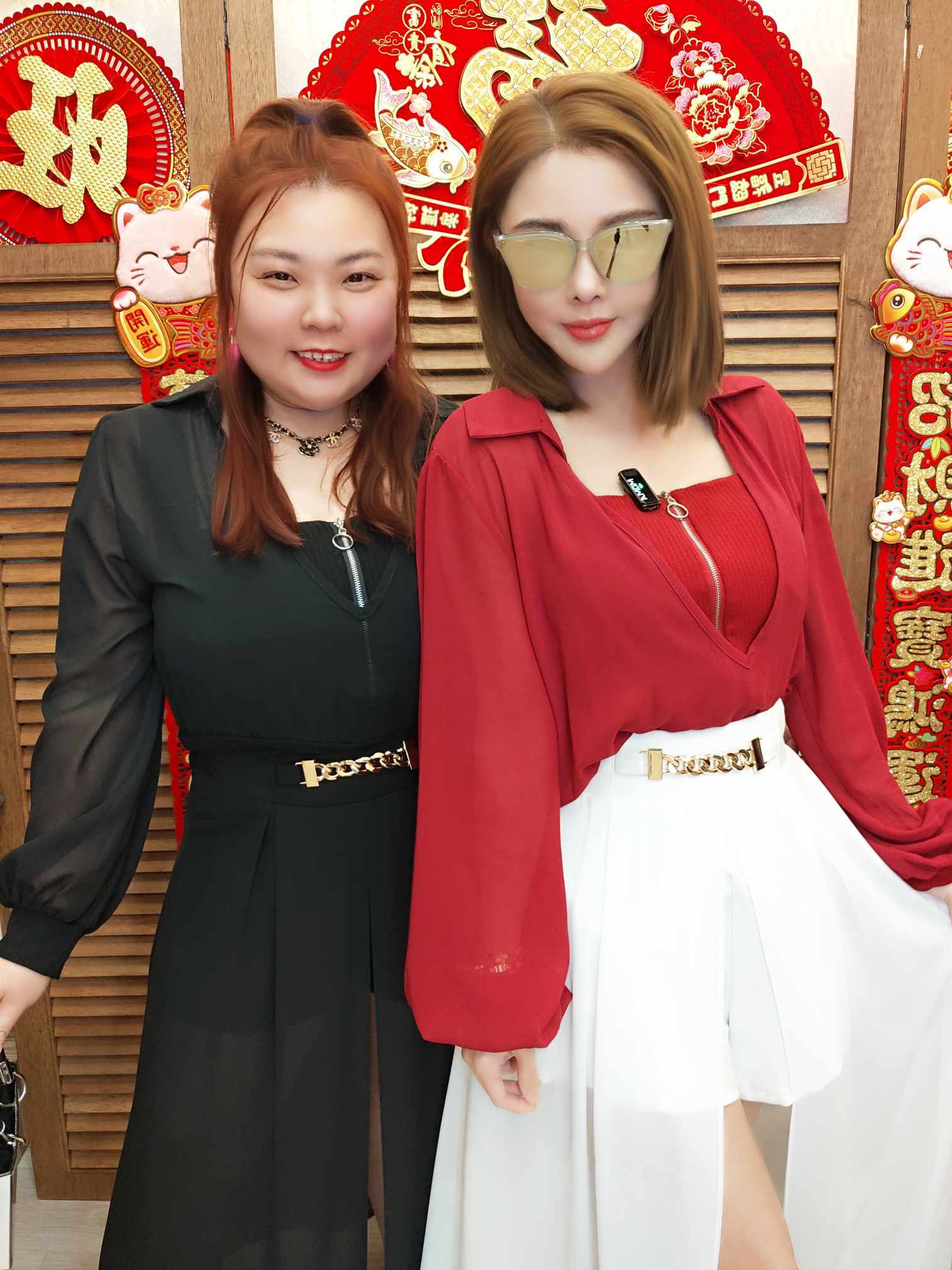 TW#2801 长袖薄纱假两件拉链背心上衣