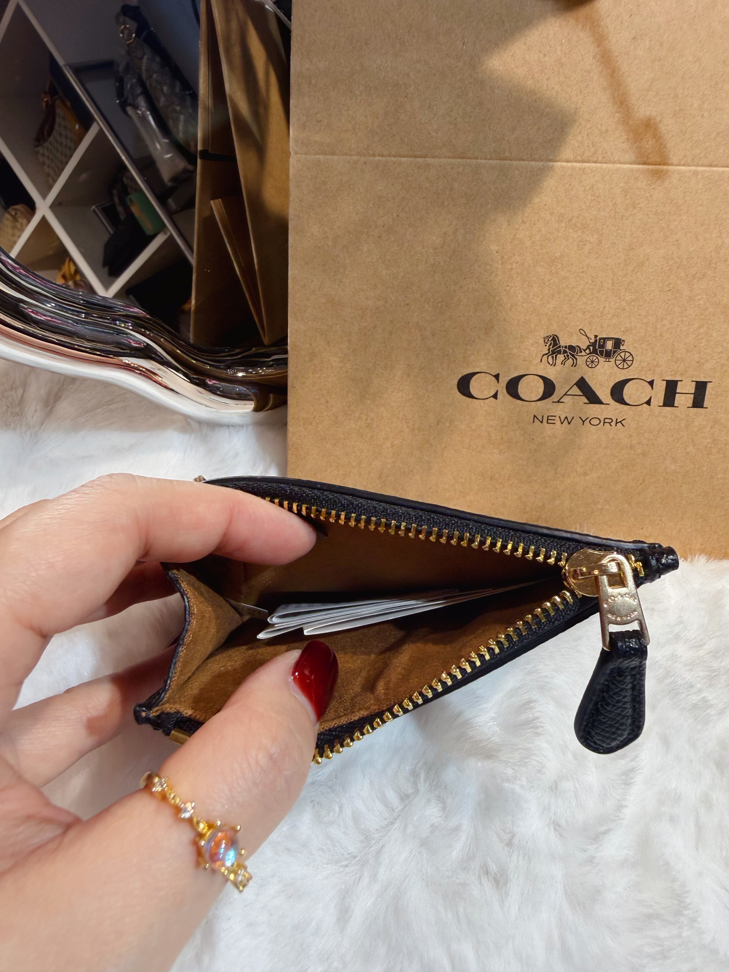 Coach card  coin case blk/g