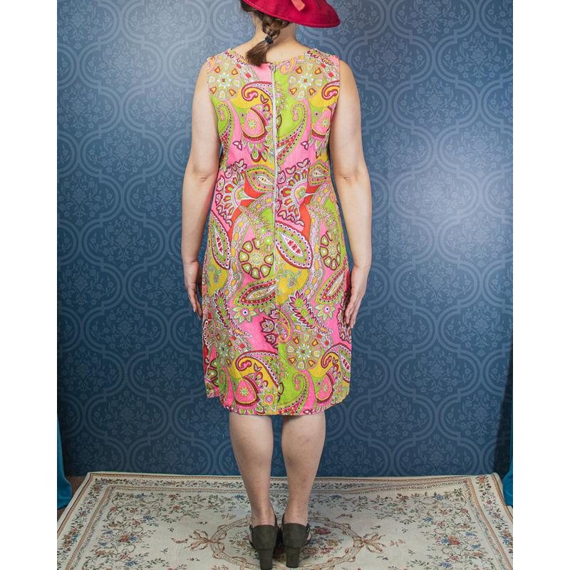 Vintage C.a. 1960s Paisley Pattern MOD Summer Dress - Size L (MU105-46)