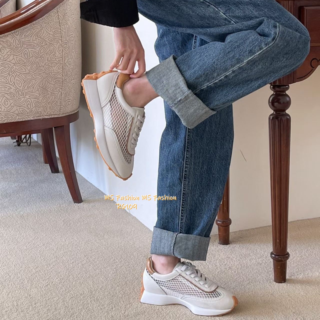 R6109 韓國🇰🇷真皮拼網料sneakers